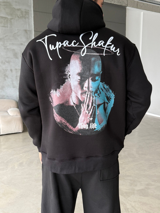 Siyah Kangru Kapşonlu Thug 3 İplik Hoodie Model 14