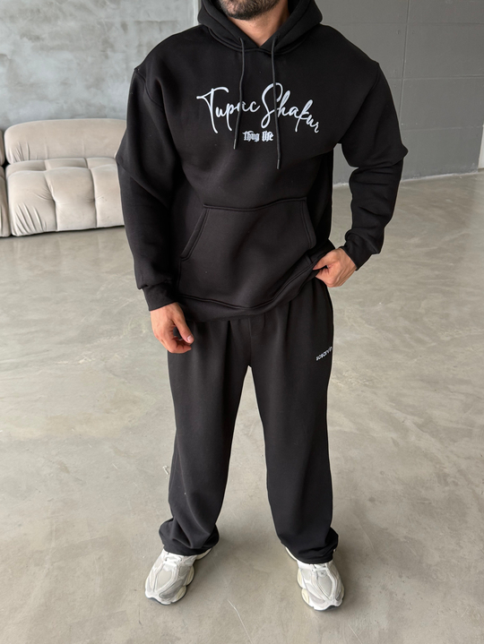 Siyah Kangru Kapşonlu Thug 3 İplik Hoodie Model 14