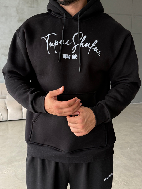 Siyah Kangru Kapşonlu Thug 3 İplik Hoodie Model 14