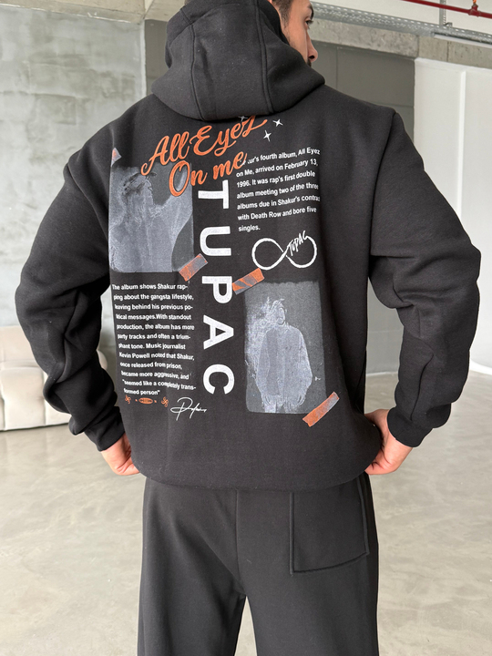 Siyah Kanguru 2Pac 3 İplik Hoodie Model 23