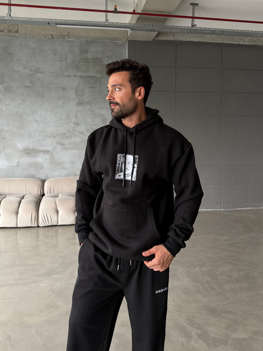 Siyah Kanguru 2Pac 3 İplik Hoodie Model 23