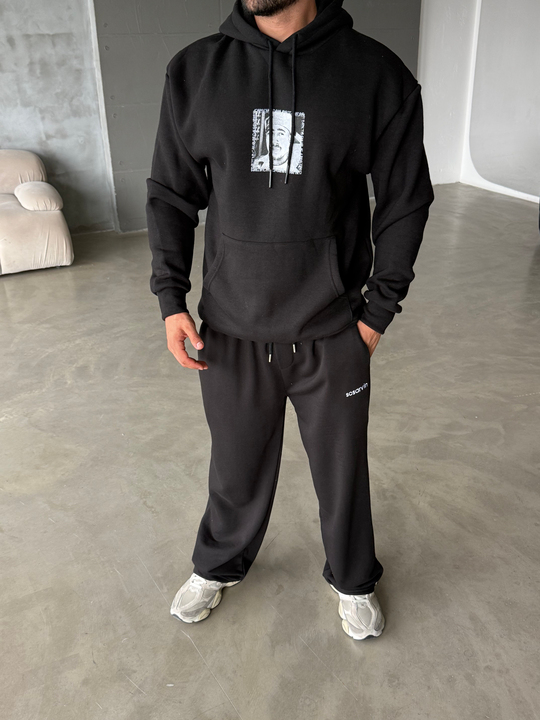 Siyah Kanguru 2Pac 3 İplik Hoodie Model 23