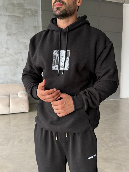 Siyah Kanguru 2Pac 3 İplik Hoodie Model 23