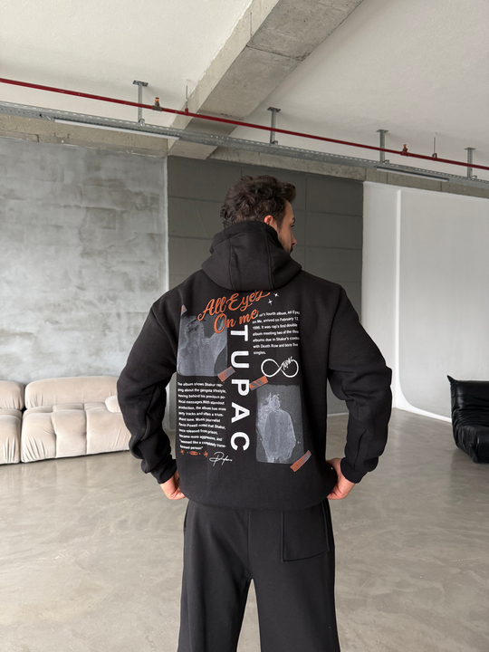 Siyah Kanguru 2Pac 3 İplik Hoodie Model 23
