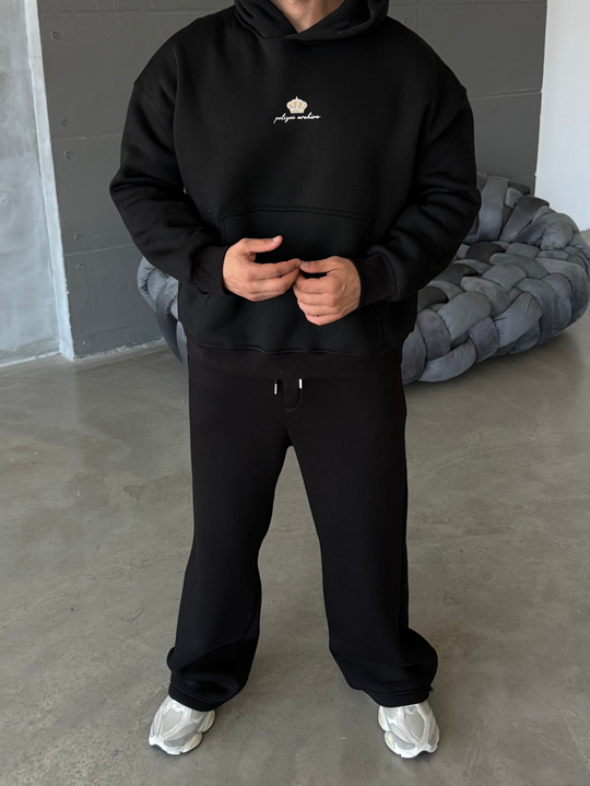 Siyah Kapşonlu Santranç Aplikeli Sweatshirt PLZ 27007