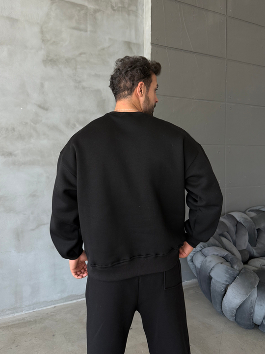 Siyah SC Core Üç İplik Bisiklet Yaka Sweat