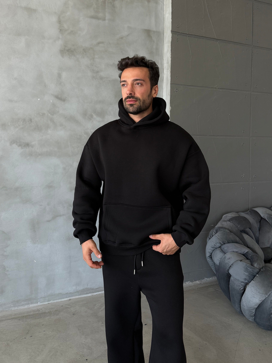 Siyah SC Core Üç İplik Kapüşonlu Hoodie