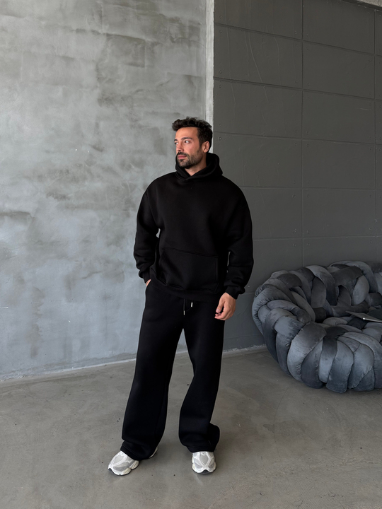 Siyah SC Core Üç İplik Kapüşonlu Hoodie