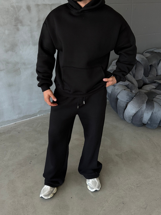 Siyah SC Core Üç İplik Kapüşonlu Hoodie