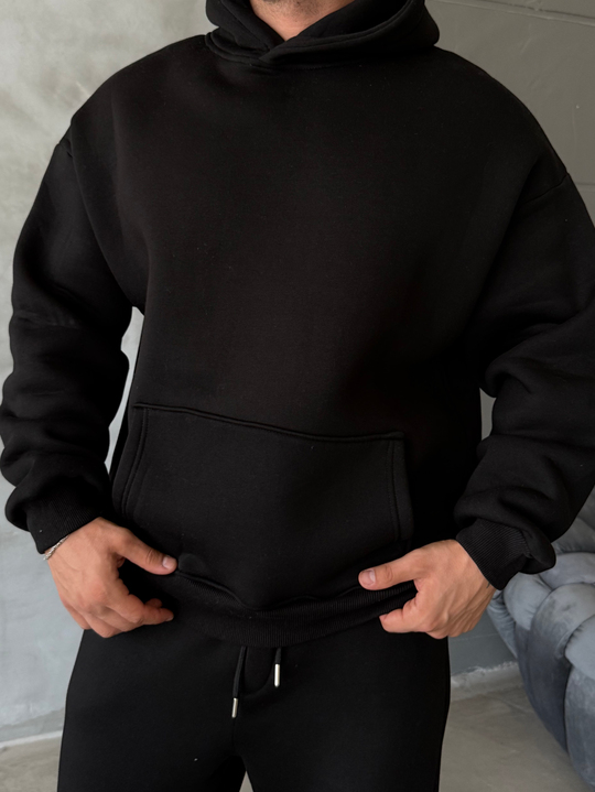 Siyah SC Core Üç İplik Kapüşonlu Hoodie