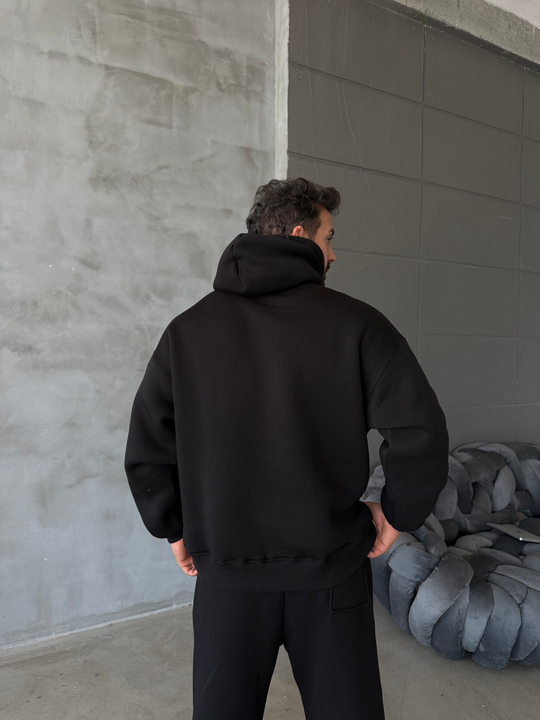 Siyah SC Core Üç İplik Kapüşonlu Hoodie