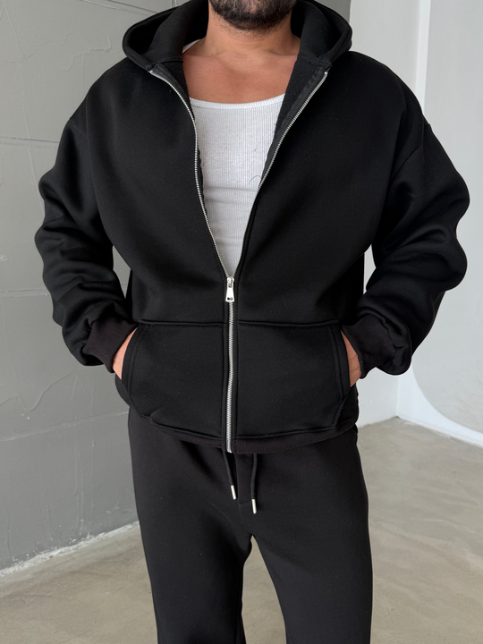 Siyah SC Core Üç İplik Tam Zip Sweatshirt