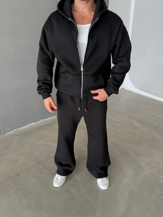 Siyah SC Core Üç İplik Tam Zip Sweatshirt