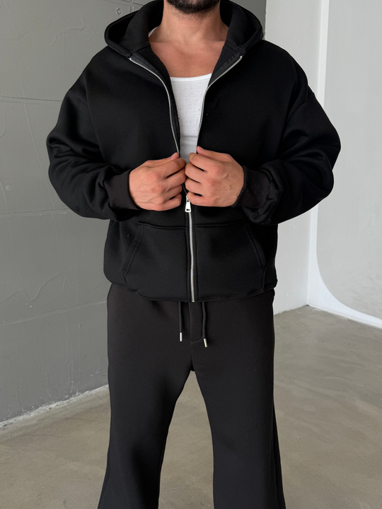 Siyah SC Core Üç İplik Tam Zip Sweatshirt