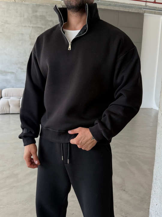 Siyah SC Core Üç İplik Yarım Zip Sweatshirt