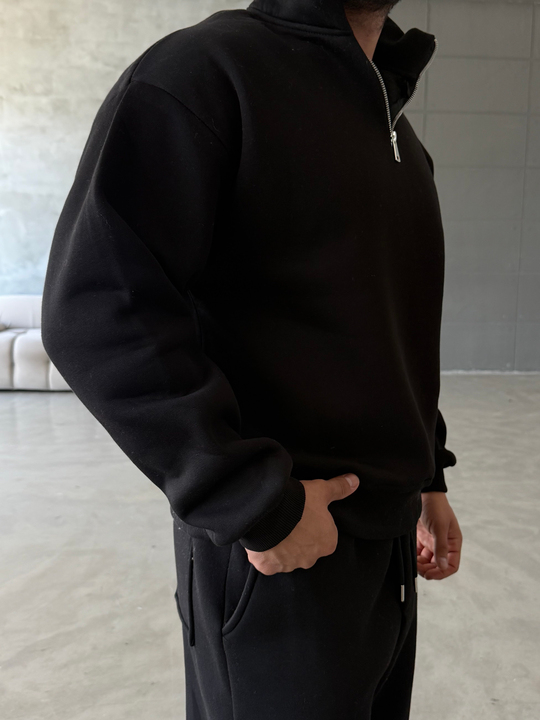 Siyah SC Core Üç İplik Yarım Zip Sweatshirt