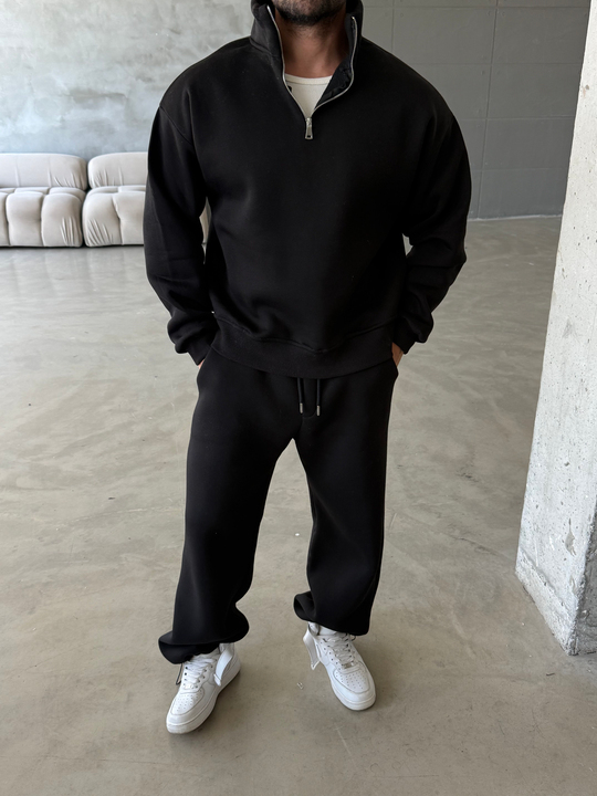 Siyah SC Core Üç İplik Yarım Zip Sweatshirt