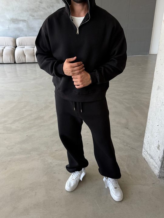 Siyah SC Core Üç İplik Yarım Zip Sweatshirt