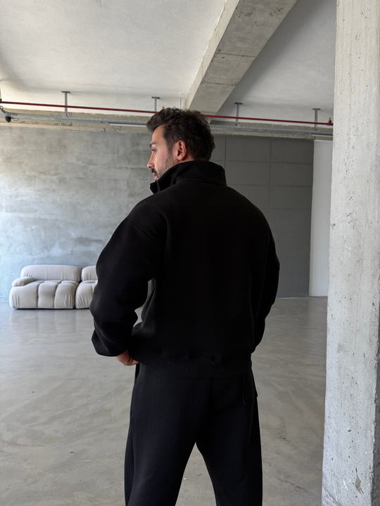 Siyah SC Core Üç İplik Yarım Zip Sweatshirt