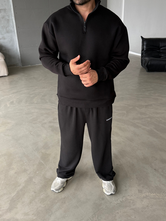 Siyah Yarım Fermuarlı 3 İplik Sweatshirt Model 3