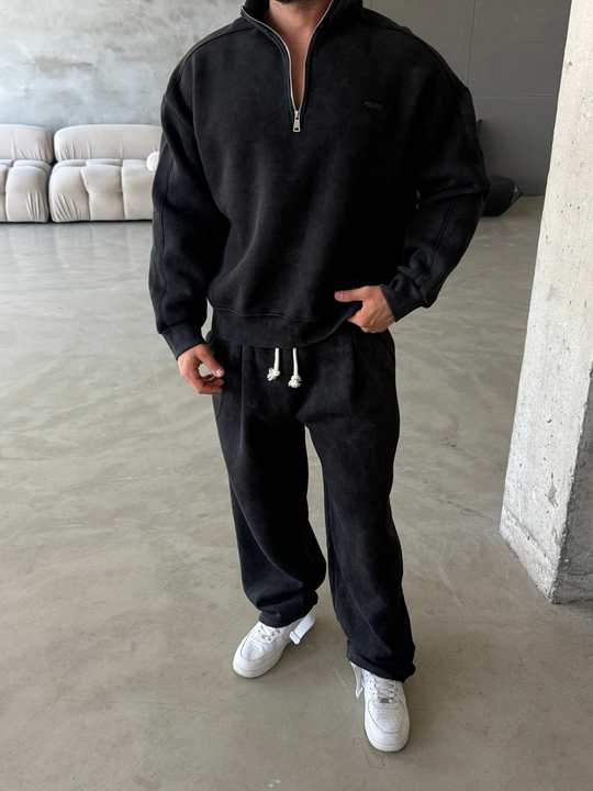Siyah Yıkamalı Yarım Fermuar Sweatshirt PLZ 27027