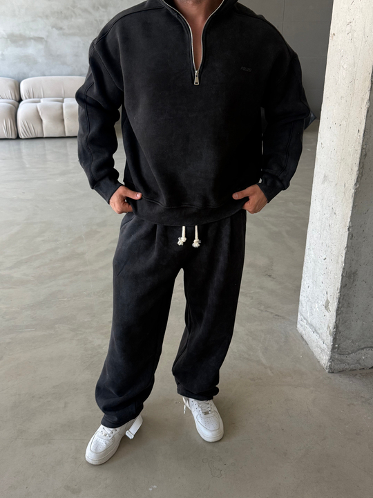Siyah Yıkamalı Yarım Fermuar Sweatshirt PLZ 27027