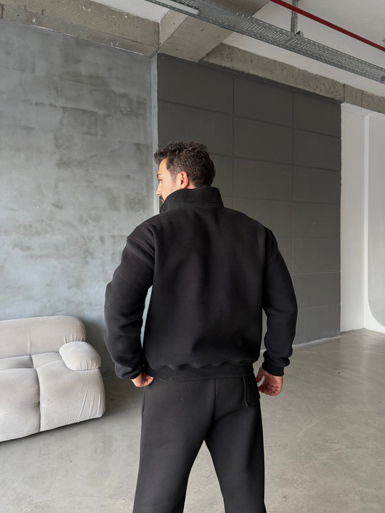 Siyah Yüksek Yaka Göğüs Fermuarlı Boxy Sweatshirt SNZ 5109