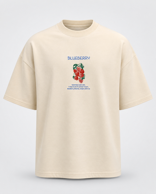 Bej Blueberry Baskılı Pamuk Tişört JJ  Y126
