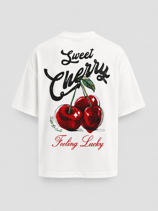Beyaz Cherry Fırçalı Kumaş Pamuk Tişört JJ 26Y141