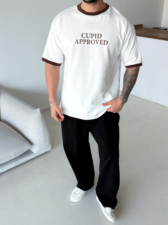 Beyaz Cupid Baskılı Pamuk Oversize Tişört N1368 SNZ