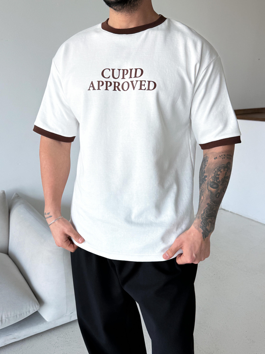 Beyaz Cupid Baskılı Pamuk Oversize Tişört N1368 SNZ