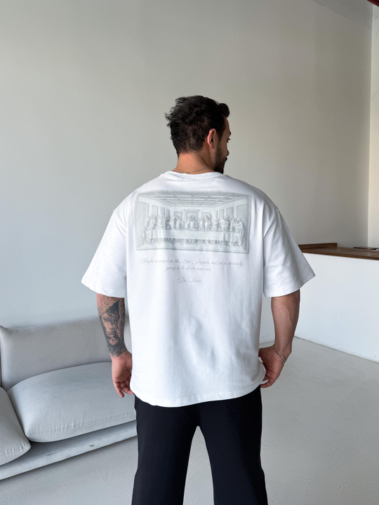 Beyaz Da Vinci İşlemeli Compak Tişört RSP 1030