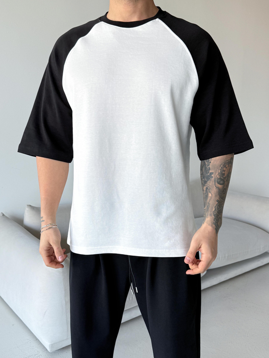 Beyaz Reglan kol parçalı Oversize tişört ESNT 71125