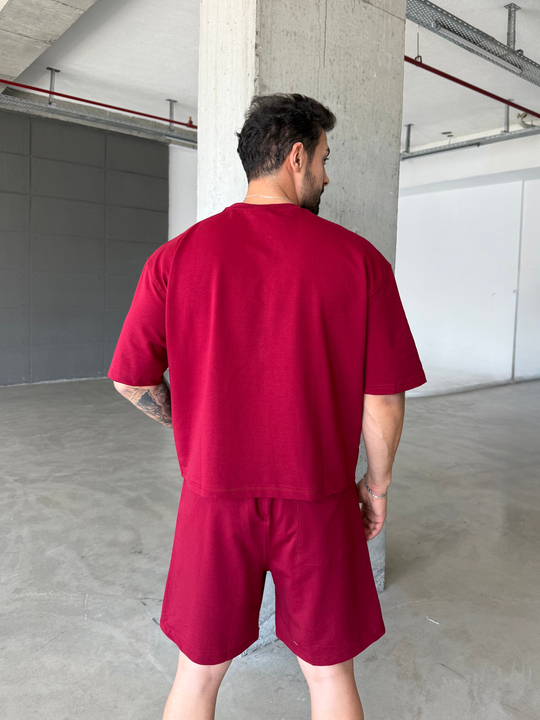 Bordo İki İplik Pamuk Tişört SNZ 1495