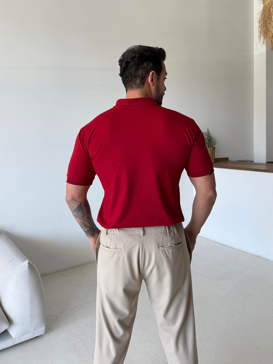 Bordo Pamuk Penye Lacos Polo Yaka SC