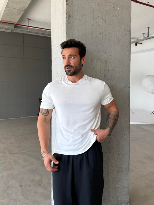 Ekru Yumuşak Doku Slim Fit Süprem Tişört PNC 8167 HYL