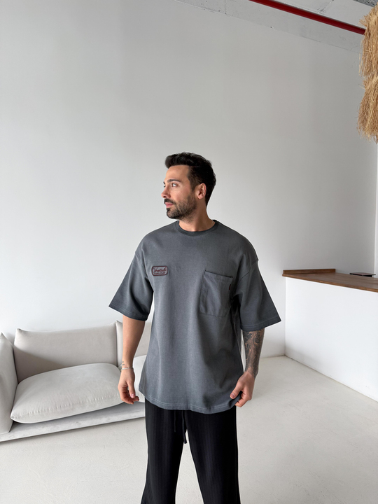 Gri Young Nakışlı Oversize Tişört VMS V70-150