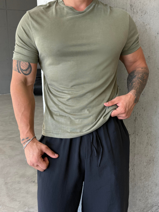 Haki Yumuşak Doku Slim Fit Süprem Tişört PNC 8167