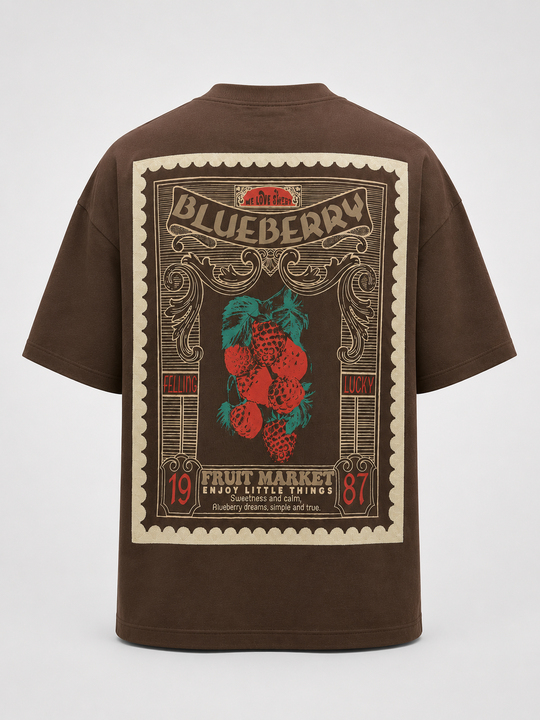 Kahve Blueberry Baskılı Pamuk Tişört JJ  Y126