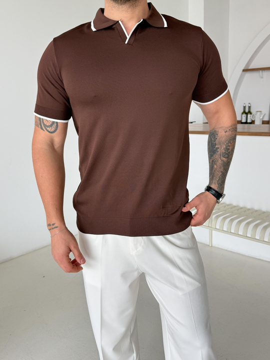 Kahve Yaka Çizgili Polo Yaka TK
