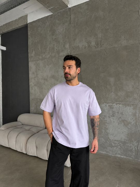 Lila Düz Compak Oversize T-SHİRT SC