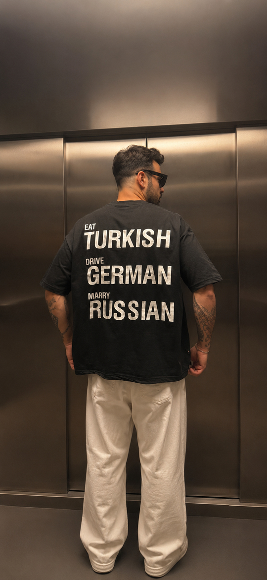 Siyah Marry Russian Baskılı Oversize T-SHİRT SC