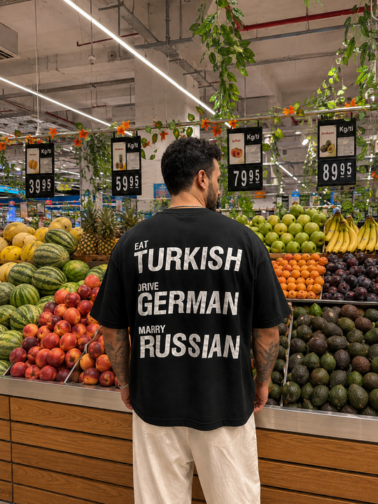 Siyah Marry Russian Baskılı Oversize T-SHİRT SC