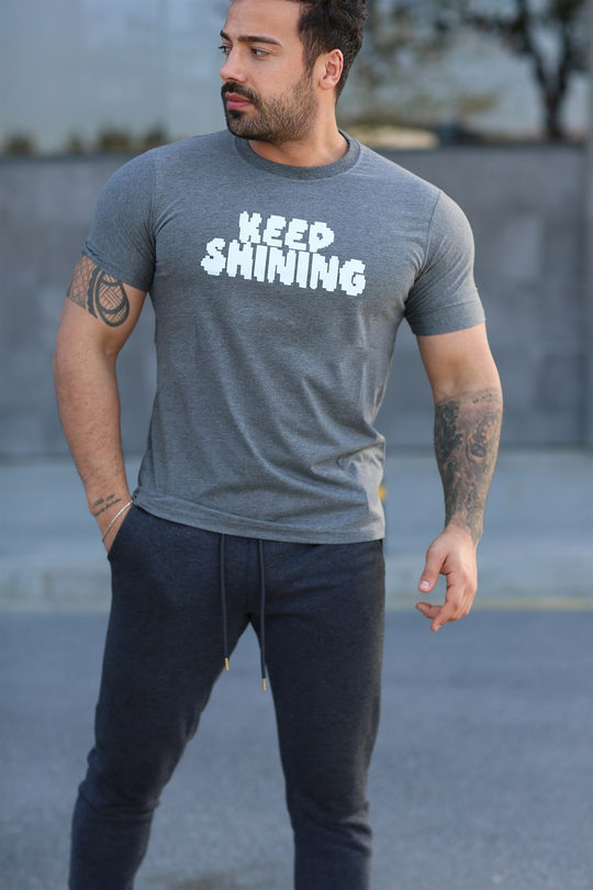 BASİC TSHİRTLERAntrasit KEEP SHINING Baskılı Basic T-SHİRT