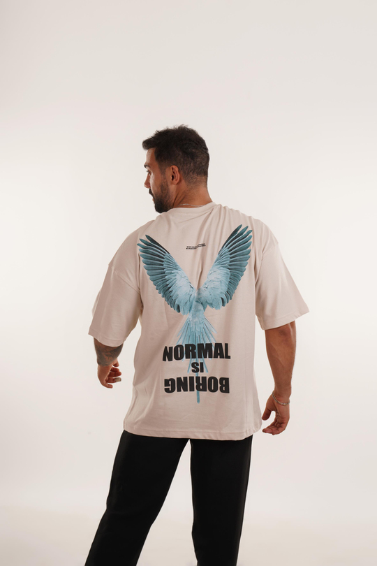 BASKILI TSHİRT MODELLERİBej Normal İs Boring Baskılı Oversize T-SHIRT VMS 40680