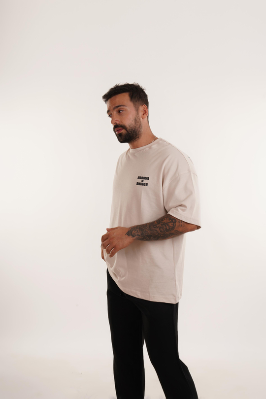 BASKILI TSHİRT MODELLERİBej Normal İs Boring Baskılı Oversize T-SHIRT VMS 40680