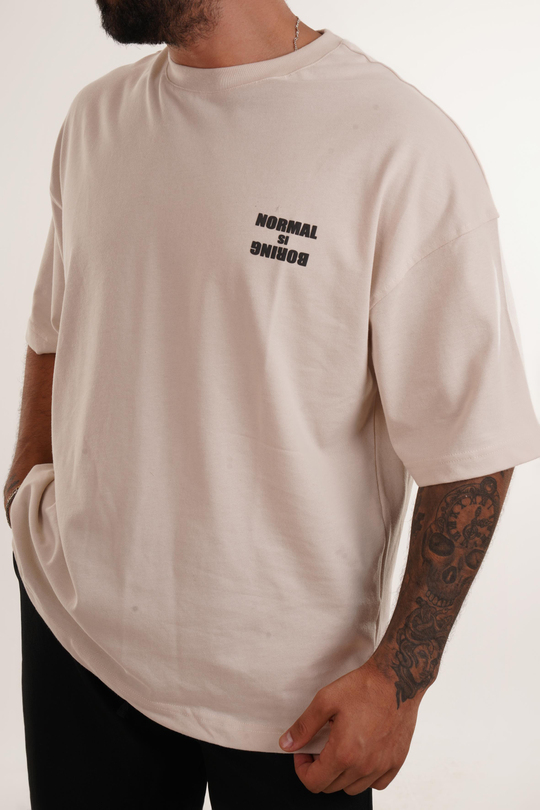 BASKILI TSHİRT MODELLERİBej Normal İs Boring Baskılı Oversize T-SHIRT VMS 40680