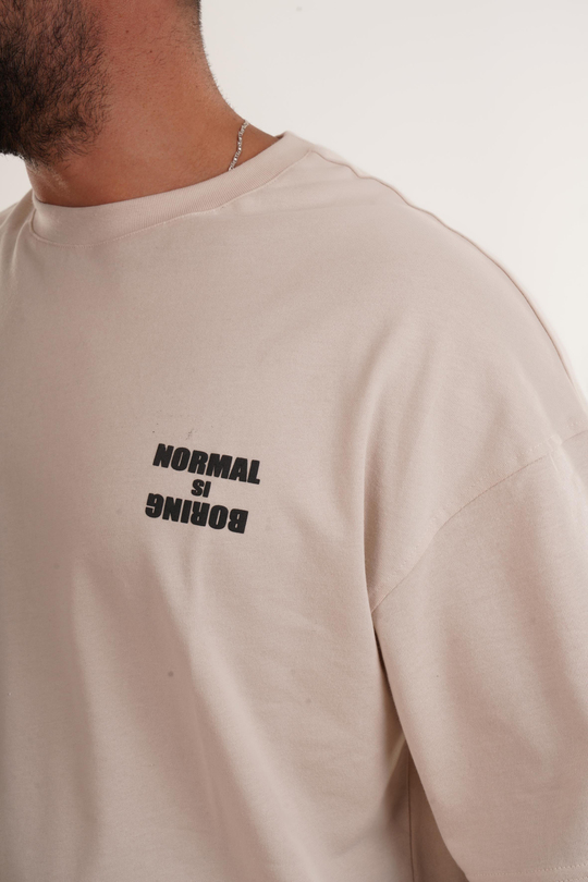 BASKILI TSHİRT MODELLERİBej Normal İs Boring Baskılı Oversize T-SHIRT VMS 40680