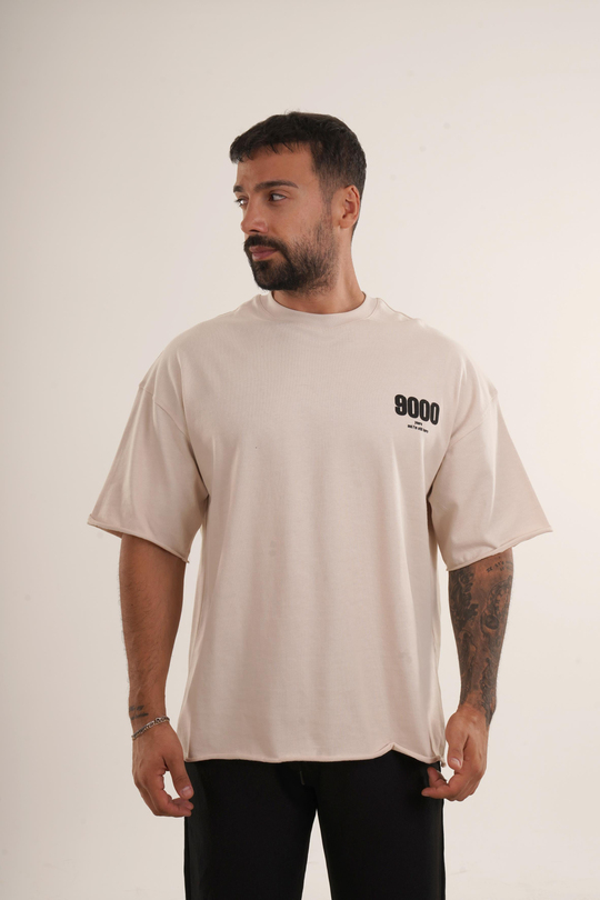 BASKILI TSHİRT MODELLERİBej Yüksek Kalite 9000 Years Baskılı Oversize T-SHİRT VMS 40706