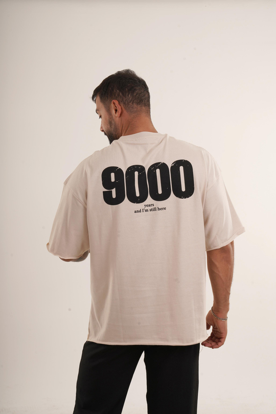 BASKILI TSHİRT MODELLERİBej Yüksek Kalite 9000 Years Baskılı Oversize T-SHİRT VMS 40706